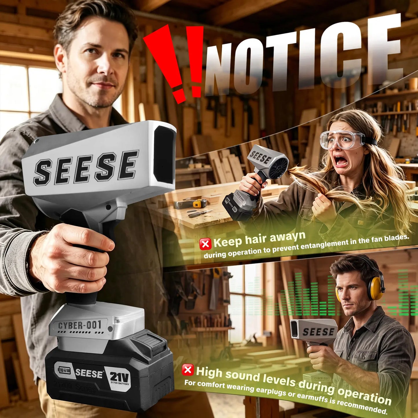 SEESE 2000G Cordless Leaf Blower with Brushless Motor & Battery