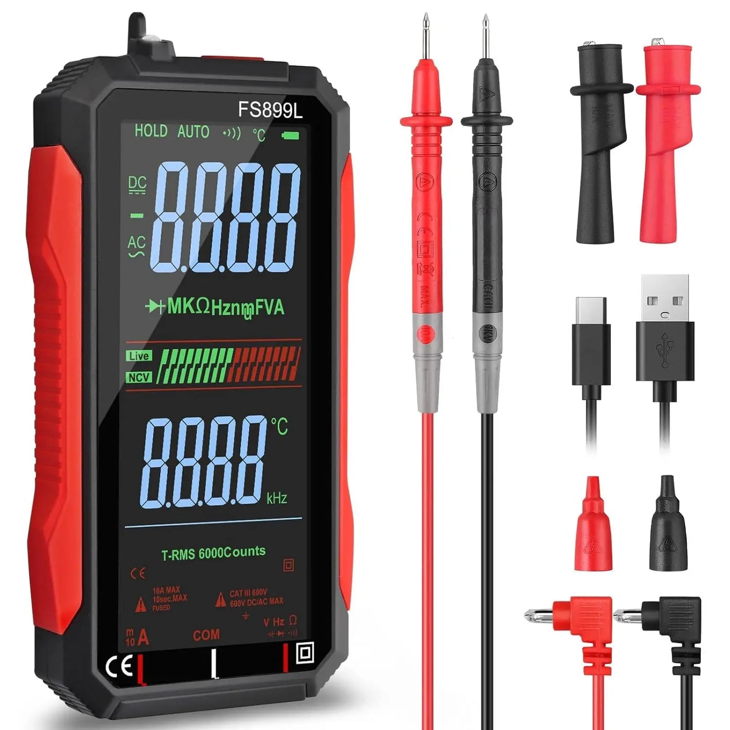 6000 Counts Digital Smart Multimeter with NCV & Temperature Test