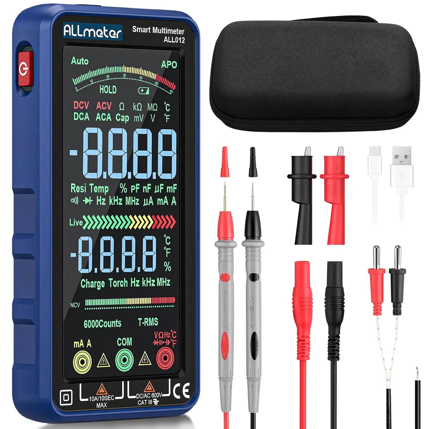 6000 Counts Digital Smart Multimeter with NCV & Temperature Test