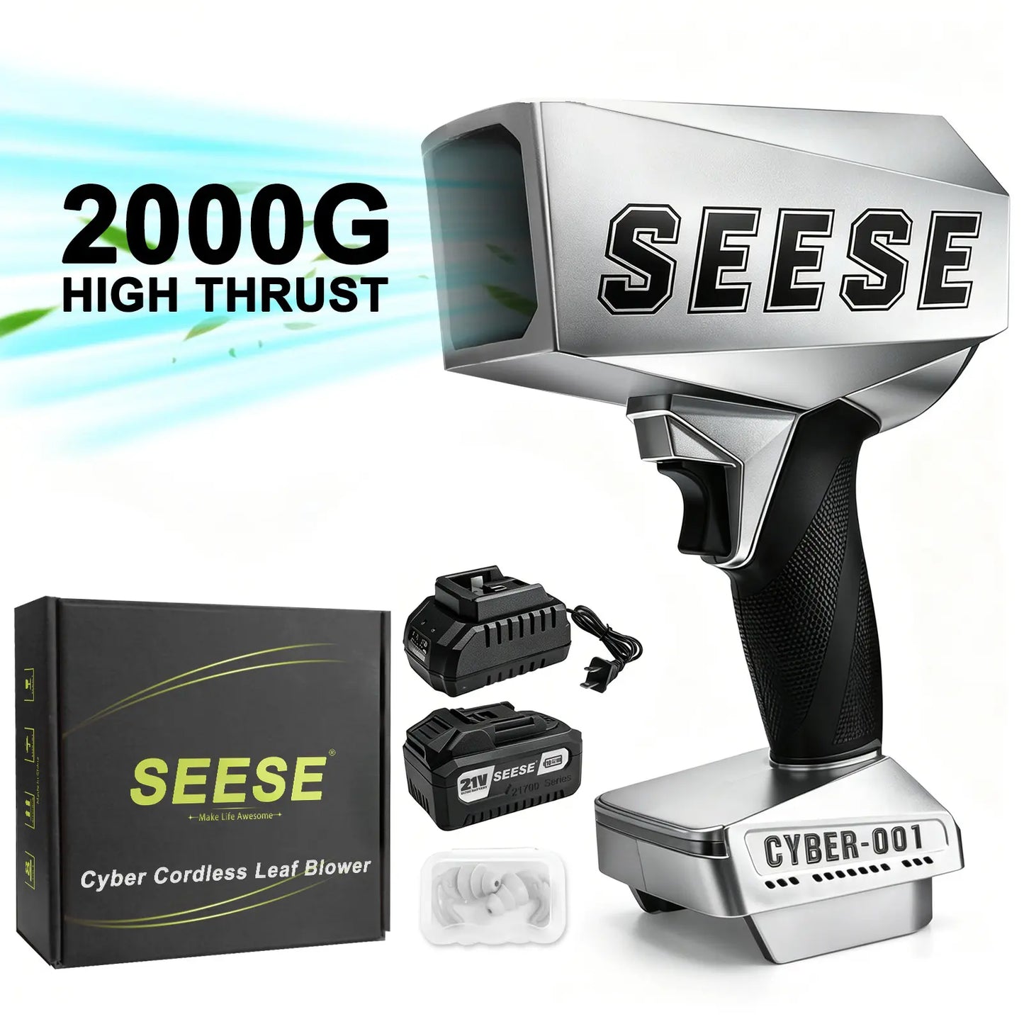 SEESE 2000G Cordless Leaf Blower with Brushless Motor & Battery
