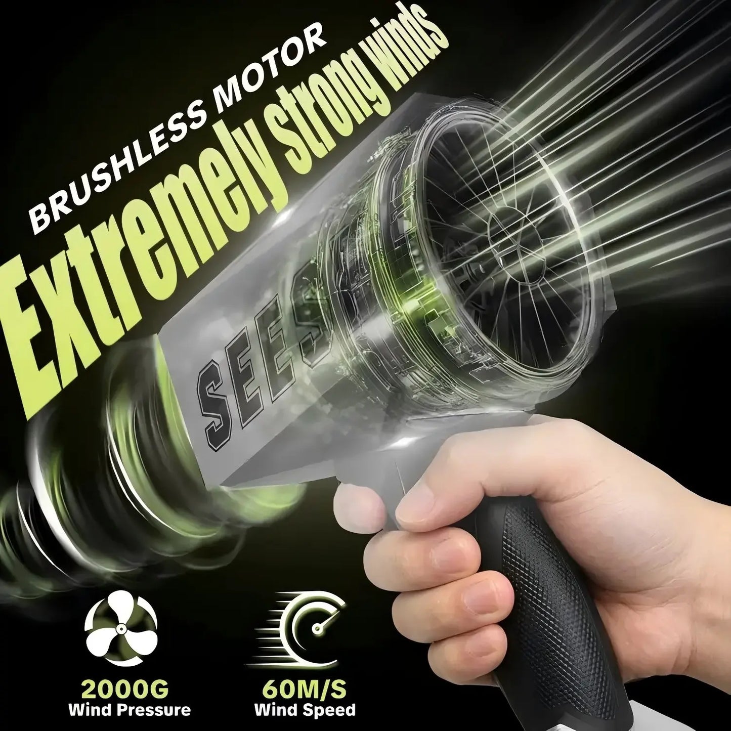 SEESE 2000G Cordless Leaf Blower with Brushless Motor & Battery