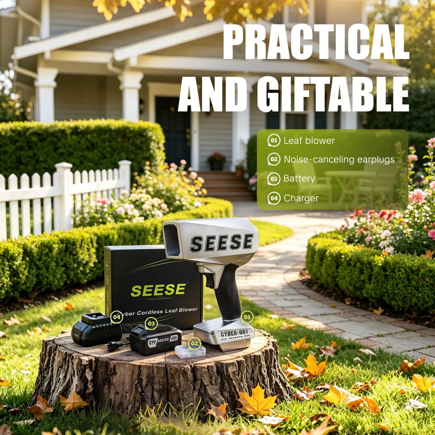 SEESE 2000G Cordless Leaf Blower with Brushless Motor & Battery