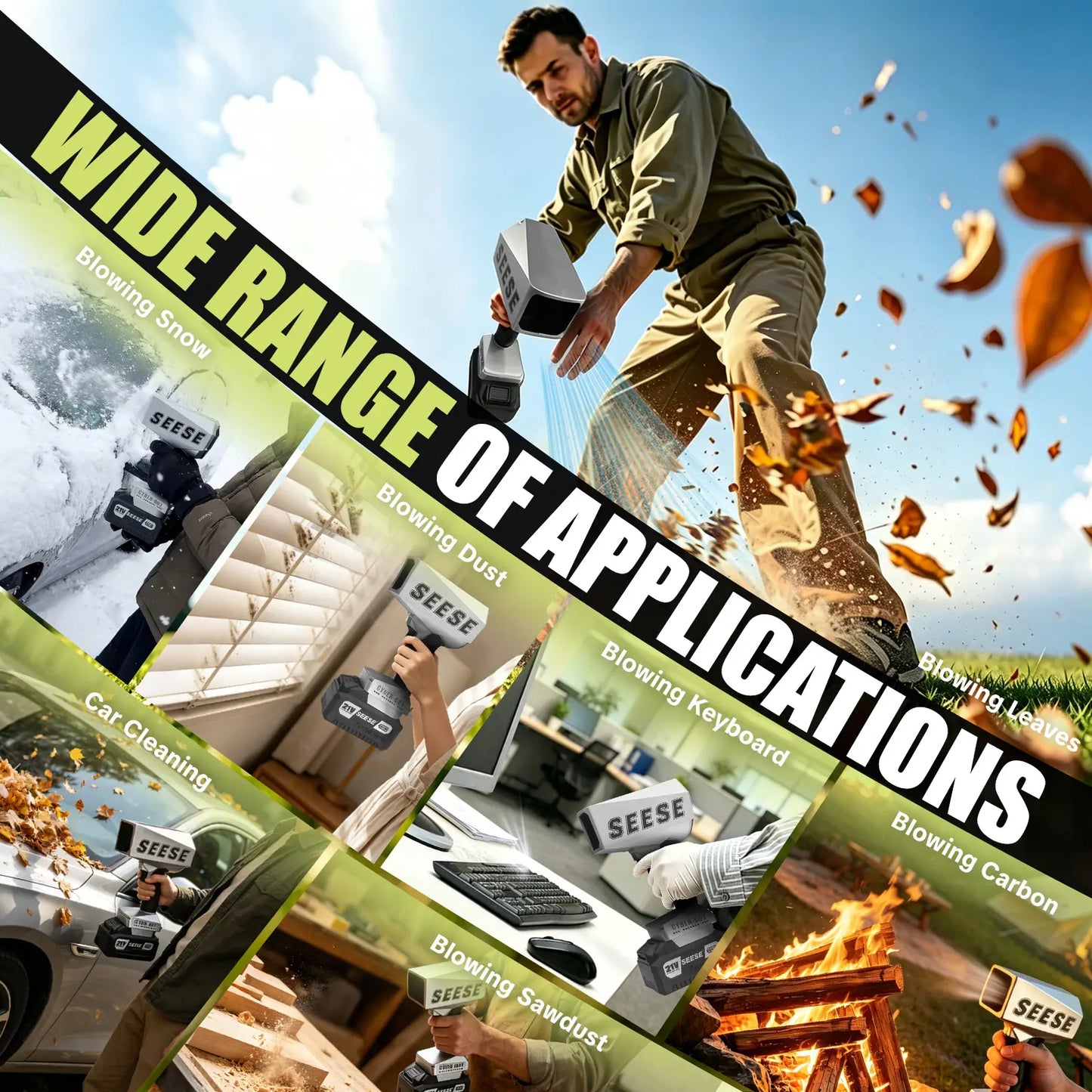 SEESE 2000G Cordless Leaf Blower with Brushless Motor & Battery